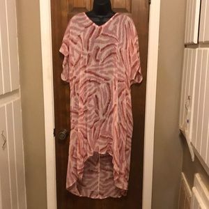 LOGO By Lori Goldstein Sheer 2XP Dress (Petite). Color is several shades of pink